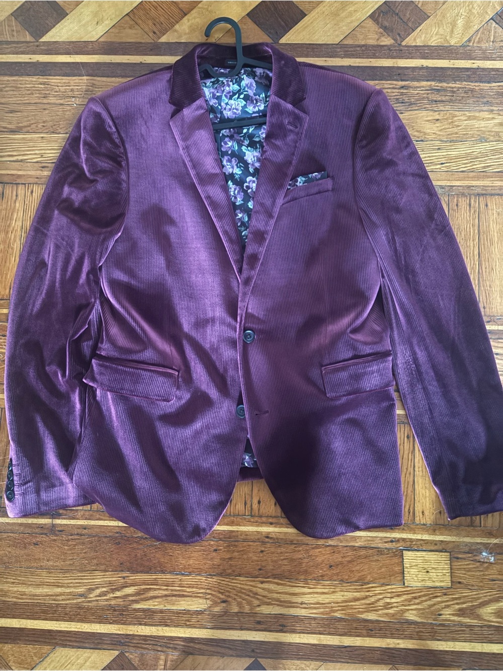 Men's JF Ferrar Slim Fit Burgundy Velvet Blazer - 42L